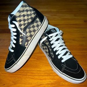 Vans Sk8-Hi Blur Checkerboard Black/White High Top Sneakers Mens Sz 8/ Wmns 9.5